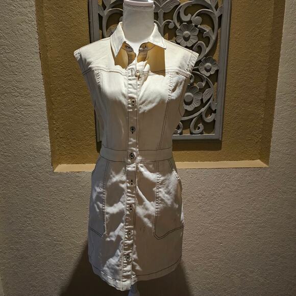 Title: KUT from the Kloth Cream Denim Dress M Classic Vintage Utility **NWT** - Picture 3 of 14